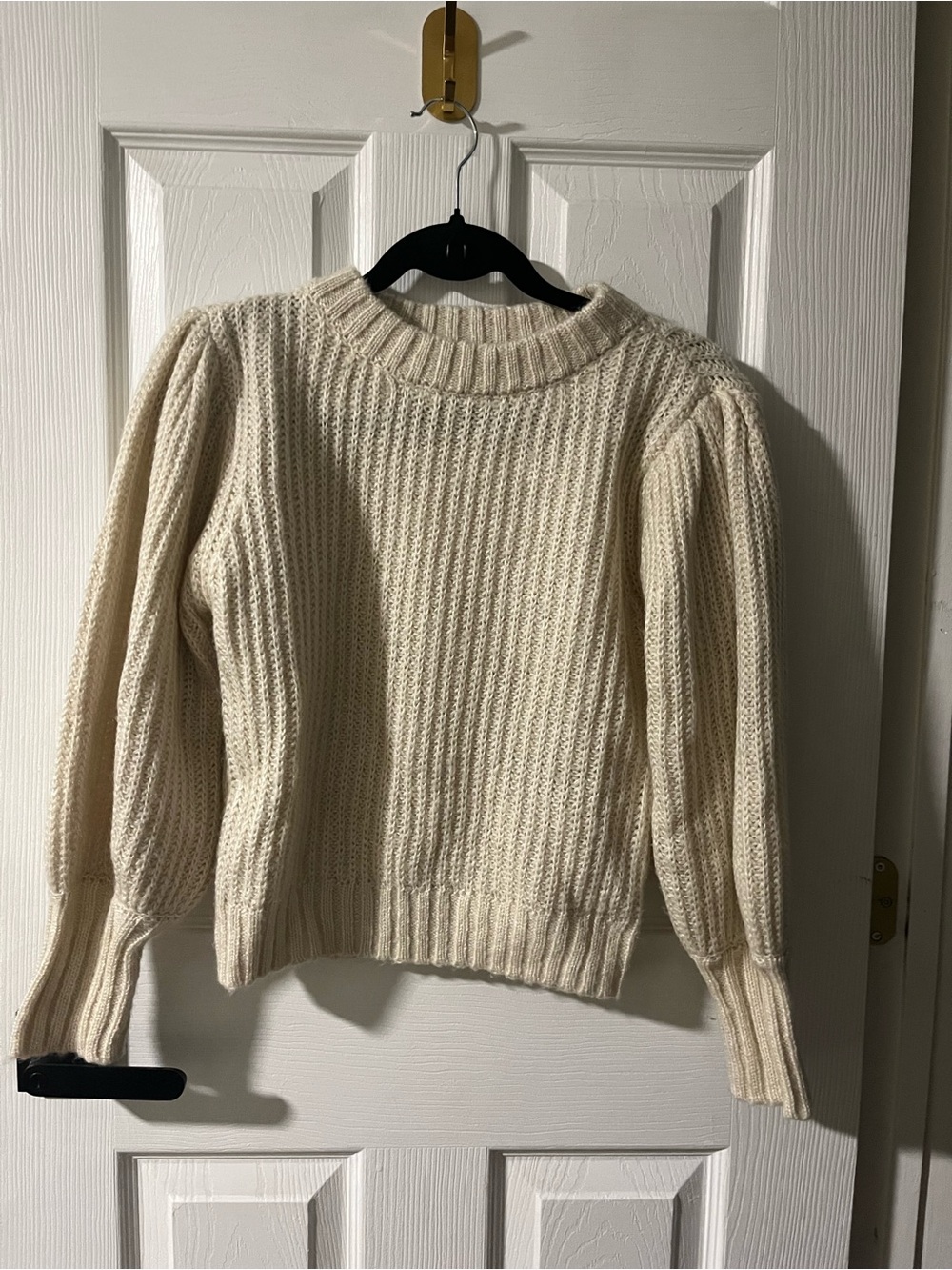 Dynamite Cream Ribbed Knit Puff Sleeve Sweater Sz P/S